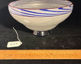 A233 - $100. Lewis Olsen : Noslo Glass Bowl. Measures 9" x 5.25" tall. 