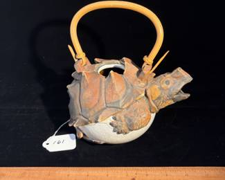 A161 - $200. Jef Raasch: Ceramic Turtle Teapot. Measures 9" x 8" tall.