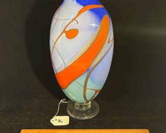 A116 - $140. Robinson Scott : Multicolored glass vase. Measures 6" x 13" tall. 