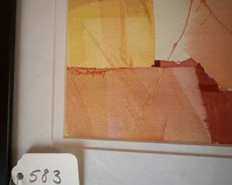 A583 - $25. G. Davenport : Orange Watercolor Abstract. Measures 12" x 15". 
