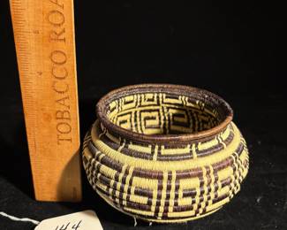 A144 - $25. Wonnaan Rainforest Basket: Black and White Geometric. Measures 5" x 3" tall. 