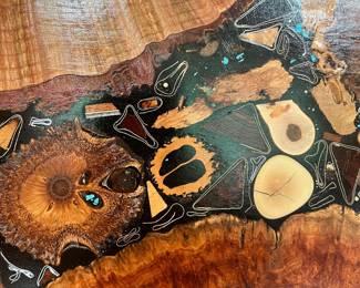 A112 - $100. Faucher Studio: Wood Plate With Taurus Stars. Measures 14.5" x 11.5". 