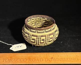 A144 - $25. Wonnaan Rainforest Basket: Black and White Geometric. Measures 5" x 3" tall. 