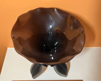 A123 - $100. Stephan Cox: Black Glass Bowl. Measures 7.75" x 10.5" tall. 