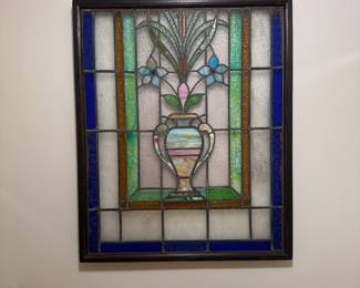 A676 - $195. Large Stained Glass Panel. Measures 32" x39". One small crack in a small panel. 
