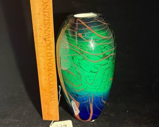 A229 - $225. Hal Berger : Glass Vase. Measures 4.5" x 9" tall. 