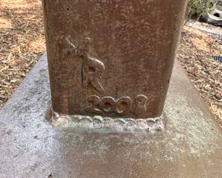A651 - $750. Signed MR 2008 - Mike Roig. "Testament" Fabricated Steel Sculpture. You must plan to remove. Measures approx. 46"w x stands 60" tall