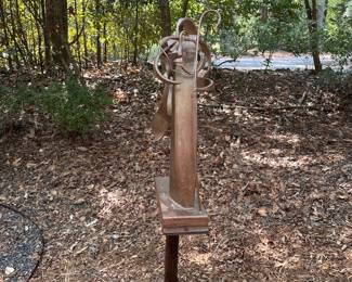 A651 - $750. Signed MR 2008 - Mike Roig. "Testament" Fabricated Steel Sculpture. You must plan to remove. Measures approx. 46"w x stands 60" tall