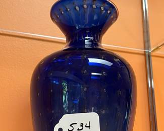 A534 - $125. Cobalt Bullicante Vase. Signed on Base TG. Measures 5" x 12" tall.?