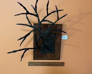 A611 - $125. Forged Tree Branch Sculpture. Measures 15.5" x 19.25" x 11.75" deep. 
