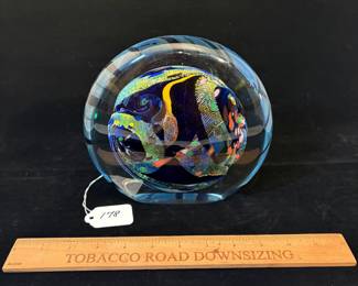 A178 - 140. Rollin Karg : Art Glass Paperweight 1995. Measures 7.5" x 7.5" tall. 