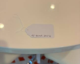 F12 - $195. Crate & Barrel Ypsilon Dining Table. 42" round table x 29.5" tall. Chairs are very worn. Table has been used but is sturdy!