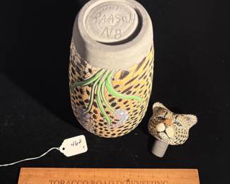 A462 - $350. Jef Raasch: Cheetah Vase. Measures 5.25" x 13" tall. 