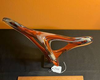 A543 - $175. Signed Art Glass Sculpture. Illegible. Measures 15" x 11" tall. 