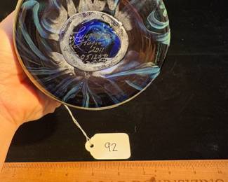 A92 - $125. Lundberg Studios. 2011. Signed Art Glass Vase. Measures 5" x 12" tall. 