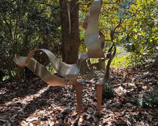 A651 - $750. Signed MR 2008 - Mike Roig. "Testament" Fabricated Steel Sculpture. You must plan to remove. Measures approx. 46"w x stands 60" tall