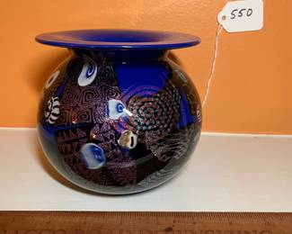 A550 - $175. Peter Vanderlaan signed Art Glass Vase. Measures 5.25" x 5.25" tall.