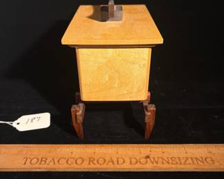 A187 - $40. Will Wipperfurth. Will's Woodworking: Paduk And Maple Box. Measures 6" x 4" x 6.25" tall.