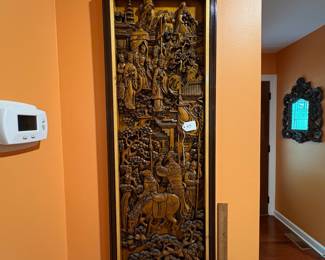 A47 - $175. Teakwood Hand Engraved Asian Wall Hanging. Measures 15.5" x 43". 
