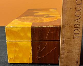 A473 - $65. Wood Box. Measures 11" x 4" x 3" tall. Has some crazing in the finish. 