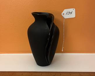 A134 - $65. Kaolin Pottery: Black Tulip Vase. Measures 3.5" x 6.5" tall. 