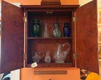 A61 - $175. R. J. Arnold: Burled Wood Curio Cabinet. Measures 19" x 7.75" x 19.5" tall. 