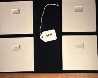 A120 - $100. Becky and Steve Lloyd: Sgraffitto Carved Porcelain Plaques (Tiles). Measures 4" x 4". 