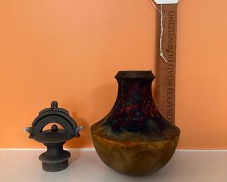 A125 - $100. Ed Risak Pottery: Raku Vessel. Measures 5.5" x 9.75" tall