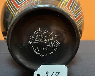 A517 - $150. Made in Nicaragua Pottery Vase. 2009. Helio Gutierrez. Measures 7" x 12.5" tall. 