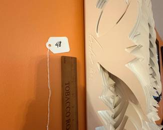 A48 - $175. Wall Sculpture. Signed but illegible. Measures 6" x 5" x 23.5" tall. 
