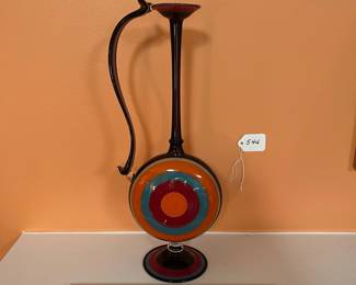 A544 - $50. Art Glass Ewer. Measures 6.25" x 16" tall. Unsigned. 