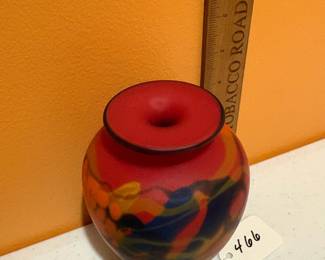A466 - $30. Signed Art Glass Vase. Illegible. 