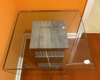 F2 - $350. Marble & Glass Side Table. Measures 28” x 28” x 21“ tall.