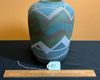 A511 - $40. Pottery Vase Signed RWR '93. Measures 6" x 9.5" tall. 