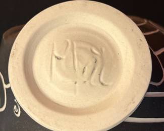 A496 - $175. Black and White Sgraffito Bowl Woman and Fish - Mia Tyson. Measures 10.25" x 5.5" tall. 