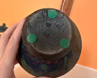 A125 - $100. Ed Risak Pottery: Raku Vessel. Measures 5.5" x 9.75" tall