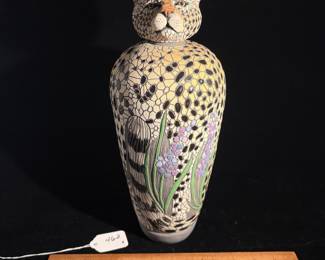 A462 - $350. Jef Raasch: Cheetah Vase. Measures 5.25" x 13" tall. 