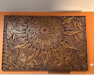 A345 - $1400. Phillip Roberts "Arise" Layered wood wall piece. Measures 47" x 31".