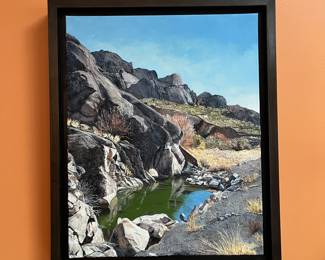 A295 - $850. Joan Meade: "The Pool" Textured Acrylic. Measures 19" x 23". 