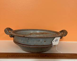A482 - $40. Bowl with Handles - Signed Nataley / Natalie. Measures 11" x 9" x 3" tall. 