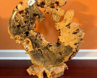 R283 - $850. Warren Vienneau: Turned Burl Wood Sculpture. Measures 22.25" x 11.5" x 23.5" tall. 