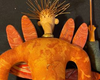 A106 - $100. TP Speer and Deborah Banyas: Set of Clay Dolls. Orange on measures 8" x 20.5" tall. Green one measures 9" x 25" tall. 