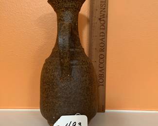 A493 - A493 - $25. Brown Speckled Pitcher - Signed CAM? Measures 4" x 8.5" tall. 