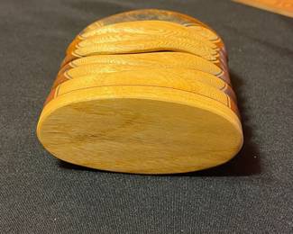 A471 - $125. Terry Evans Wood Art Trinket Box. Measures 4" x 1.75" x 4.5" tall. 