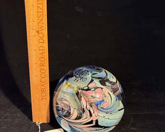 A177 - $175. Rollin Karg : Art Glass Paperweight 1995. Measures 6" x 5" tall. 