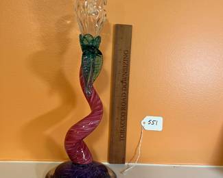A551 - $60. Lewis Olson Art Glass Sculpture Candle Holder. Measures 5.5"?x 14" tall. 