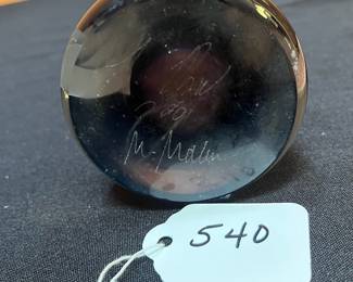 A540 - $30. Tapered Amethyst Art Glass Vase. Signed. Measures 3.5" x 14" tall. 