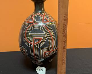 A517 - $150. Made in Nicaragua Pottery Vase. 2009. Helio Gutierrez. Measures 7" x 12.5" tall. 