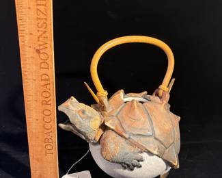 A161 - $200. Jef Raasch: Ceramic Turtle Teapot. Measures 9" x 8" tall.