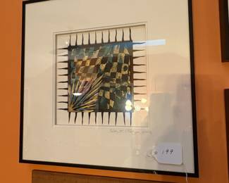 A199 - $125. Hetty Metzger: Paper Expressions: 3 Pcs Framed. The larger one measures 13.5" x 13.5". 2 smaller ones measure 9.25" x 9.25" each. 